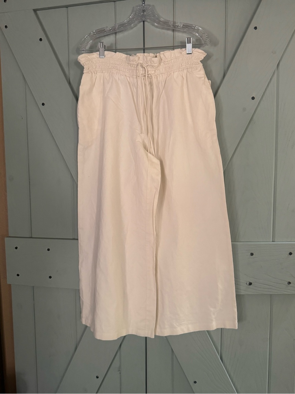 Anthropologie Cream Elastic Smocked Waist Pants